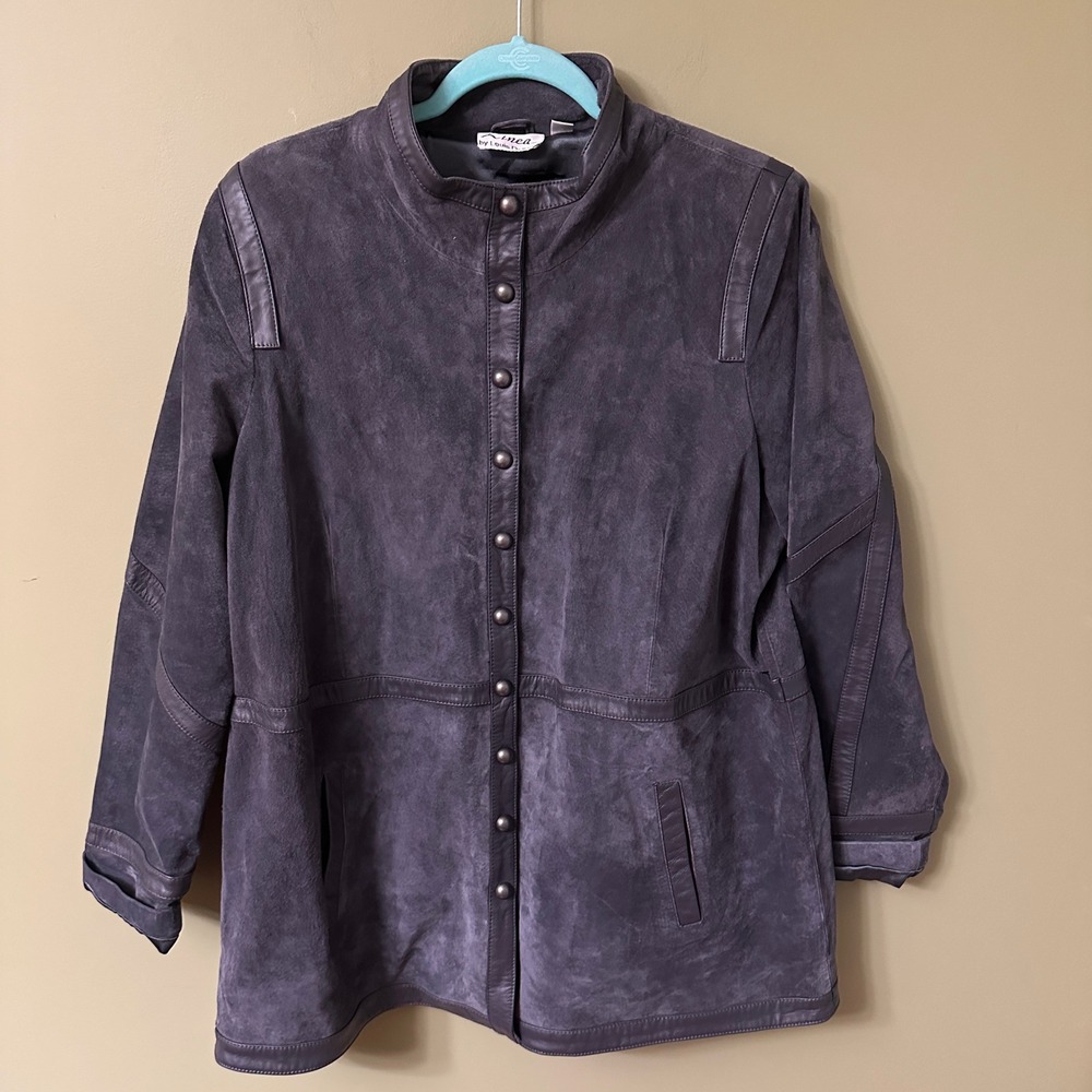 Linea‎ by Louis DellOlio Women's Gray Suede Leather Trim Snap Front Jacket XL